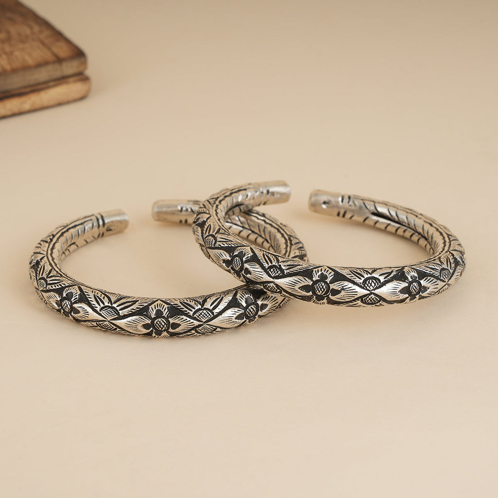 Chitai Work Silver Open Kada (Single)