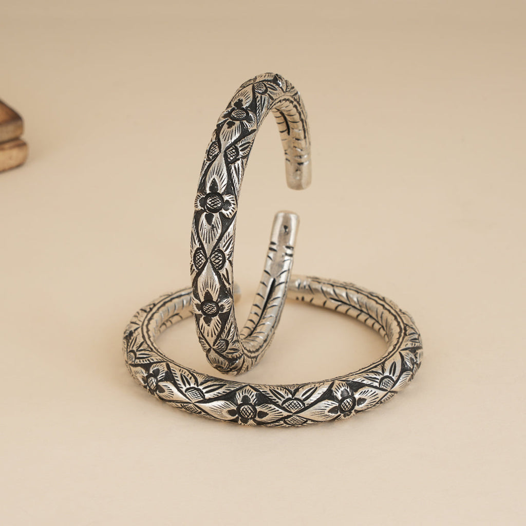 Chitai Work Silver Open Kada (Single)