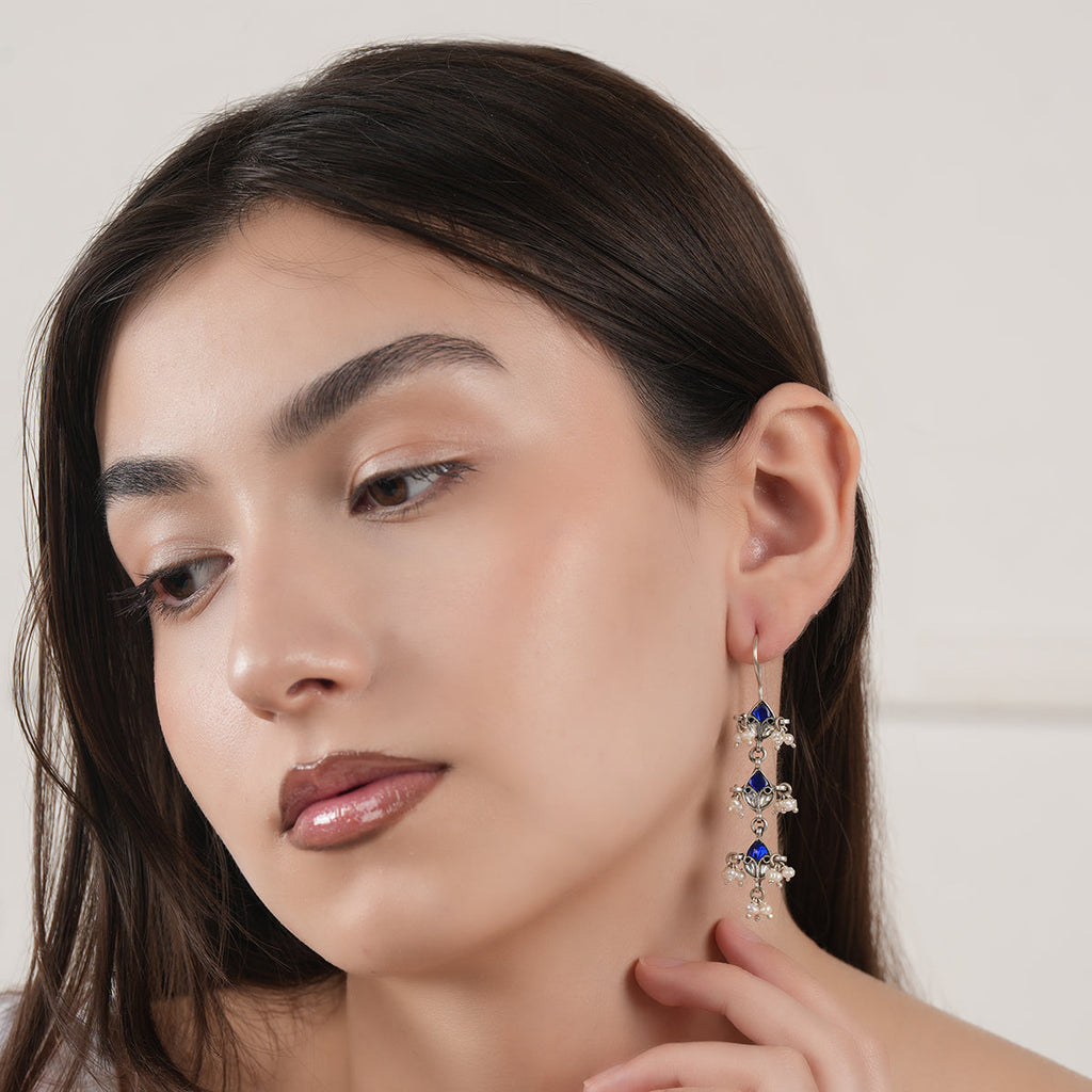 Blue Kundan Festive Earrings