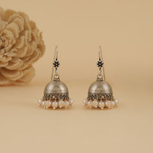 Load image into Gallery viewer, Silver Mini Jhumkis with Pearl Drops