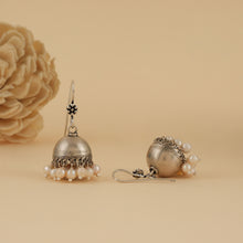 Load image into Gallery viewer, Silver Mini Jhumkis with Pearl Drops