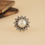 Zircon Flower Pearl Ring