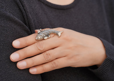 Long Silver Fish Ring