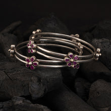 Load image into Gallery viewer, Ruby Flowers on Layered Bangle (Single)