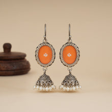 Load image into Gallery viewer, Orange Rang Bahar Silver Earrings