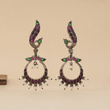 Peacock Chaand Baali Silver Earrings