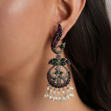 Load image into Gallery viewer, Peacock Chaand Baali Silver Earrings