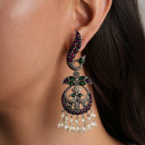 Peacock Chaand Baali Silver Earrings