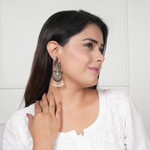 Load image into Gallery viewer, Peacock Chaand Baali Silver Earrings