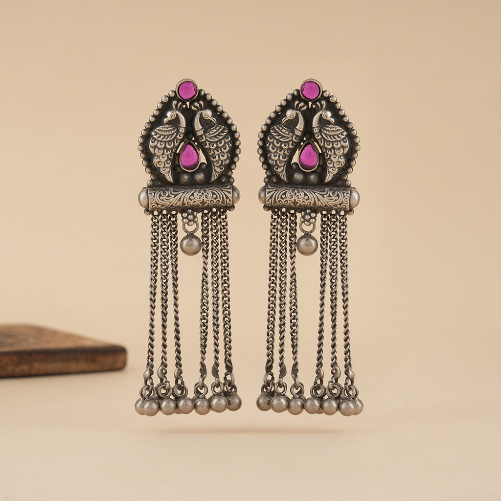 Peacock Nakashi Silver Earrings