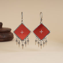Load image into Gallery viewer, Red Rang Bahar Silver Earrings