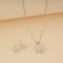 Load image into Gallery viewer, Silver Zircon Flower Pendant Set