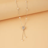 Silver Zircon Leaf Necklace