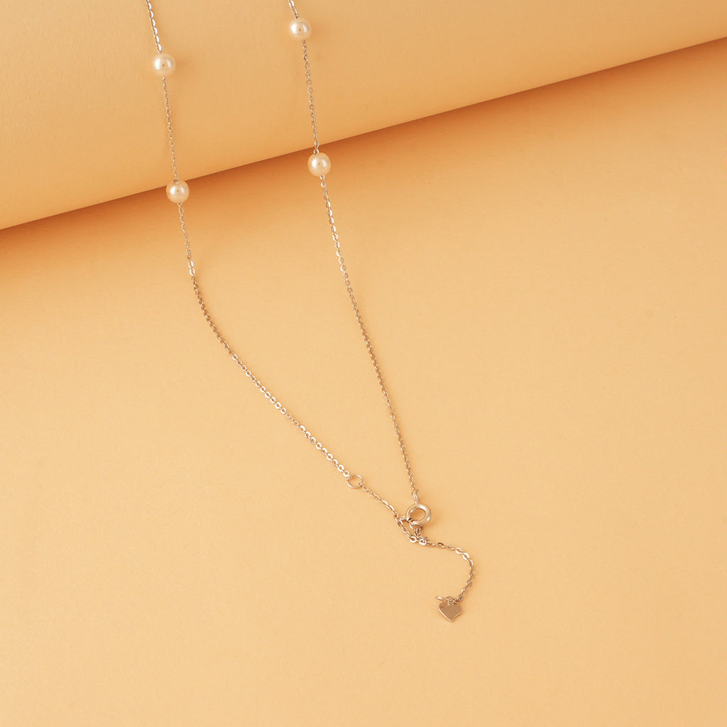 Silver Zircon Leaf Necklace