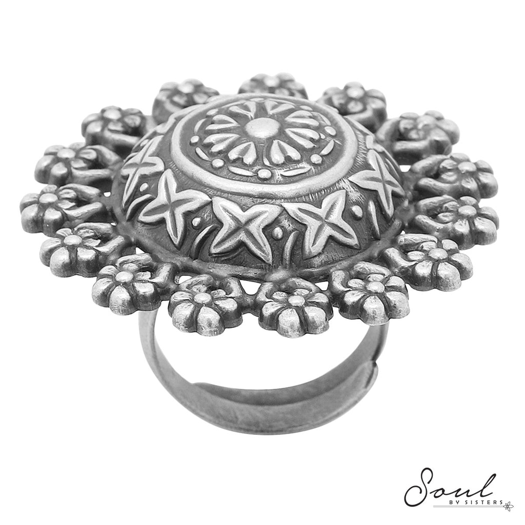 Tribal Silver Adjustable Ring