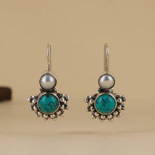 Load image into Gallery viewer, Turquoise & Pearl Silver Earrings
