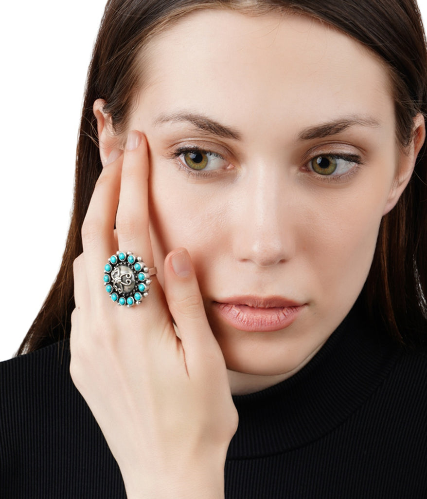 Turquoise Silver Adjustable Ring
