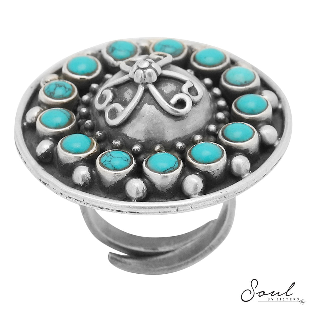 Turquoise Silver Adjustable Ring