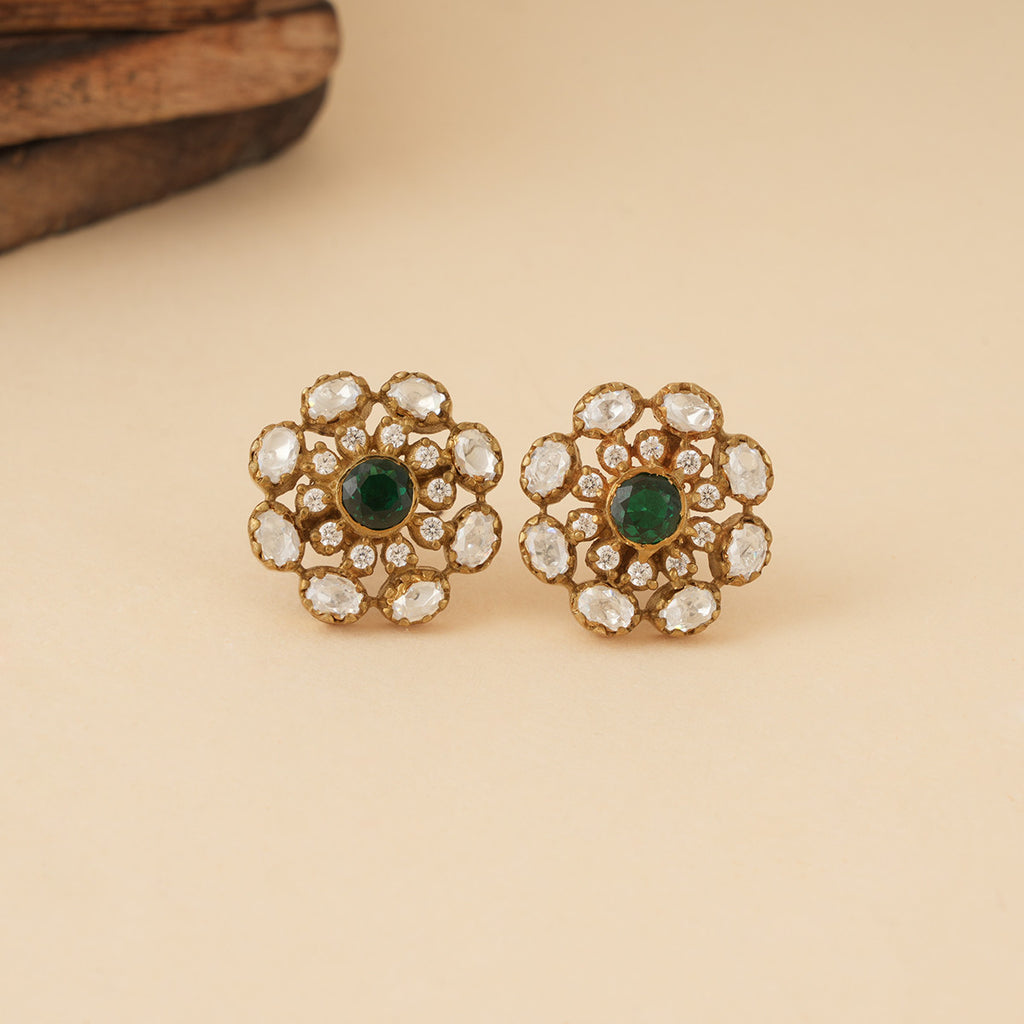 White & Green Minimalist Moissanite Studs