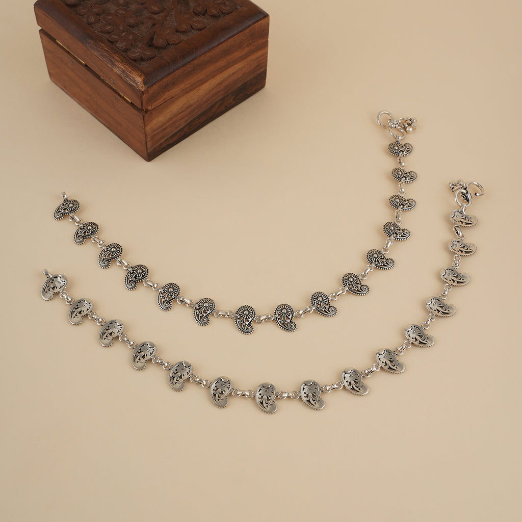 Silver 925 Oxidized Ambi Anklet Pair