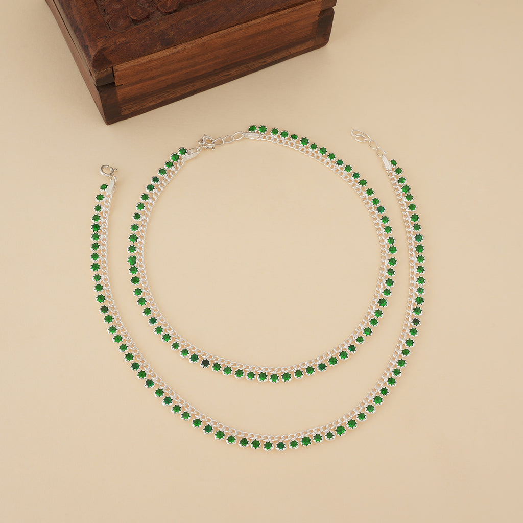 925 Silver Green Stone Anklets
