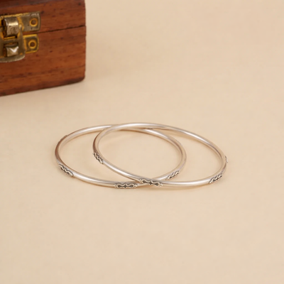 Everyday Embossed Silver Bangles  (Pair)