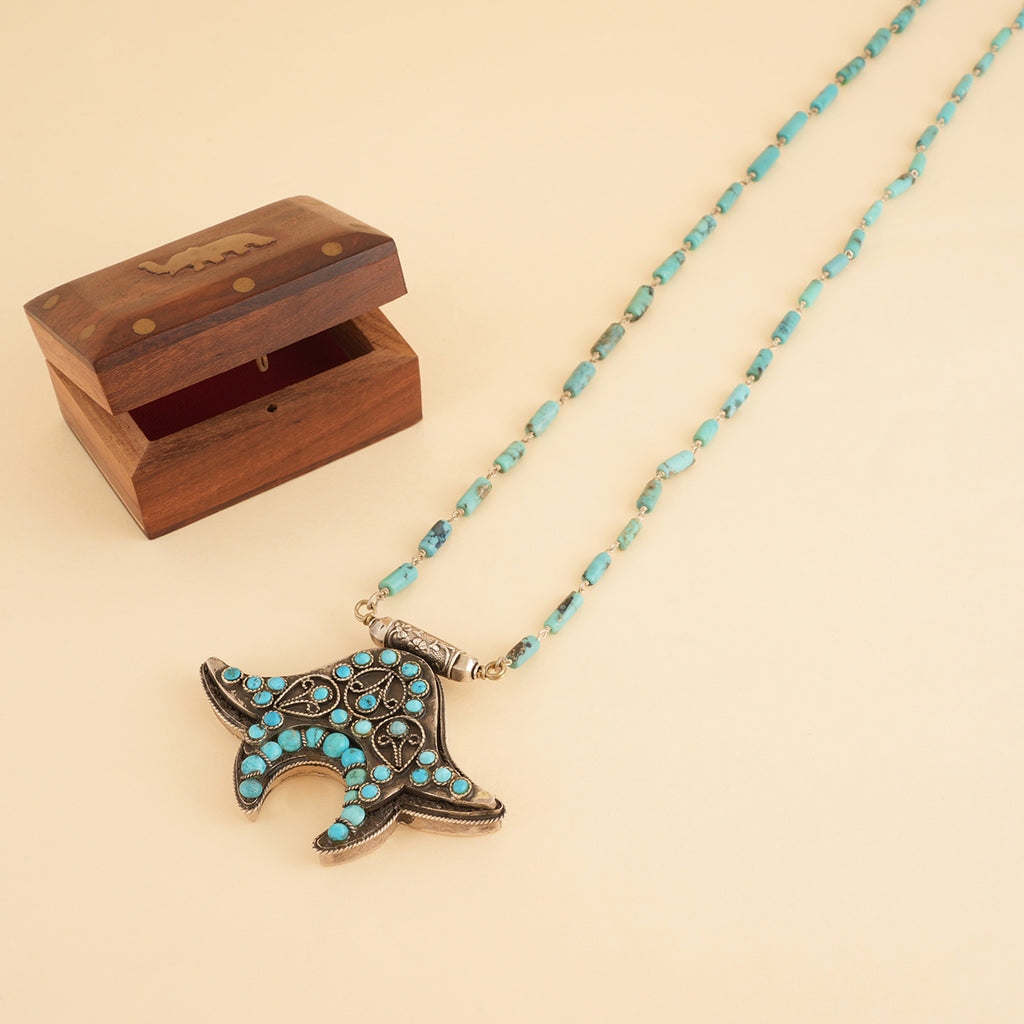 Dual Charm Turquoise Silver Necklace