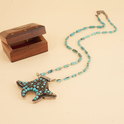 Dual Charm Turquoise Silver Necklace