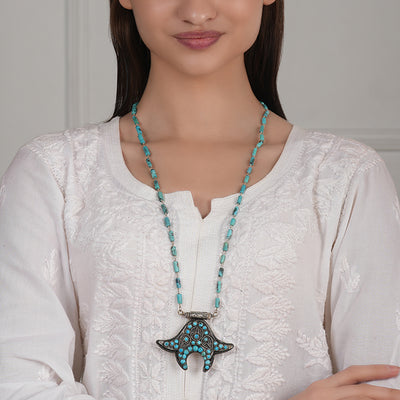 Dual Charm Turquoise Silver Necklace
