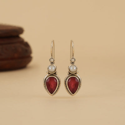 Ruby & Pearl Silver Earrings