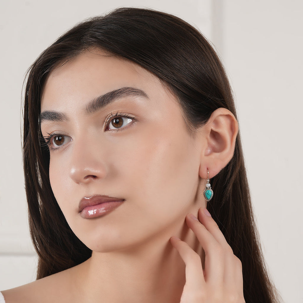 Silver Turquoise & Pearl Earrings