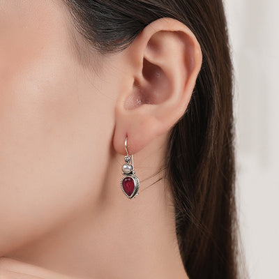 Ruby & Pearl Silver Earrings