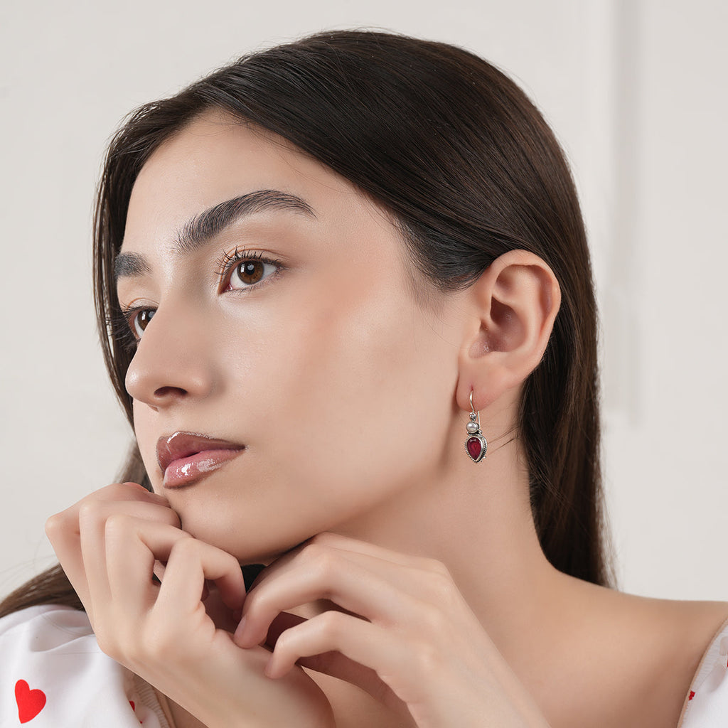 Ruby & Pearl Silver Earrings