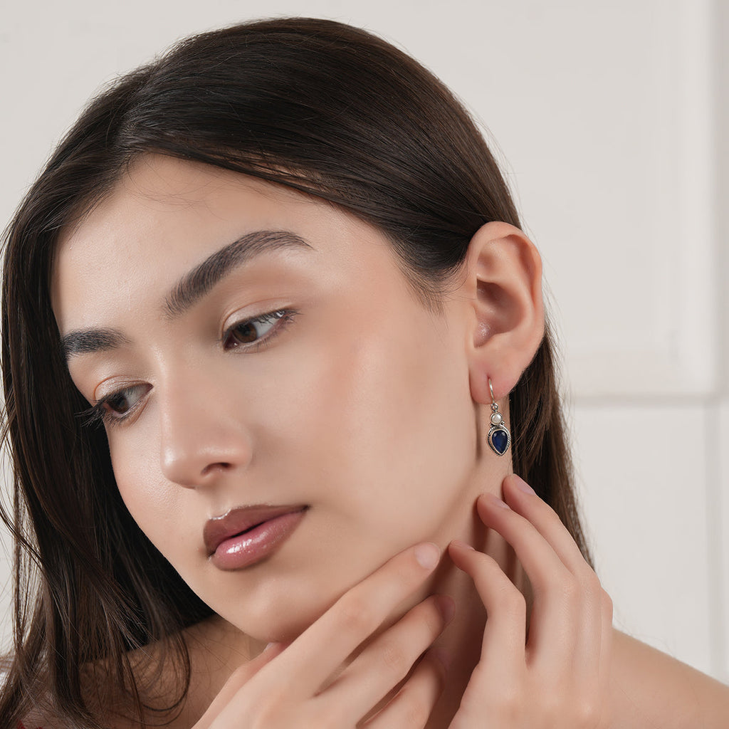 Blue & White Silver Earrings