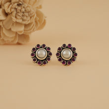 Load image into Gallery viewer, Mini Silver Pearl &amp; Ruby Studs