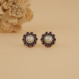 Mini Silver Pearl & Ruby Studs
