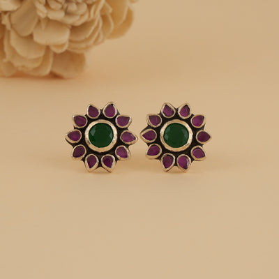 Ruby & Emerald Bloom Stud Earrings