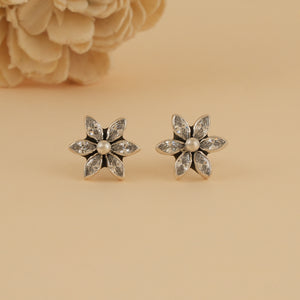 Dainty Silver Zircon Flower Stud Earrings