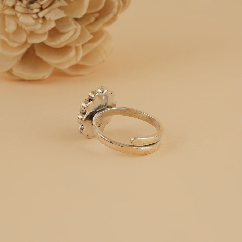 Dainty Zircon & Pearl Flower Ring