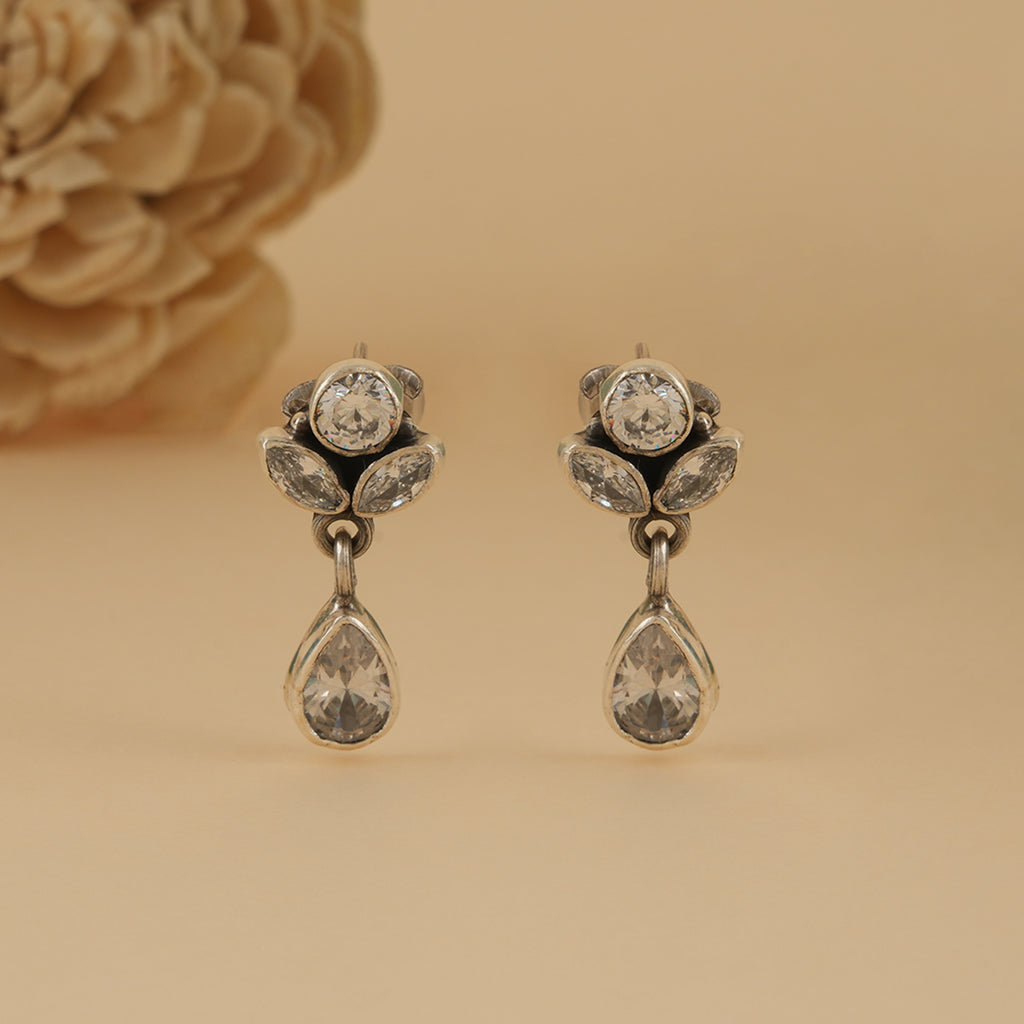 Silver Teardrop Zircon Studs