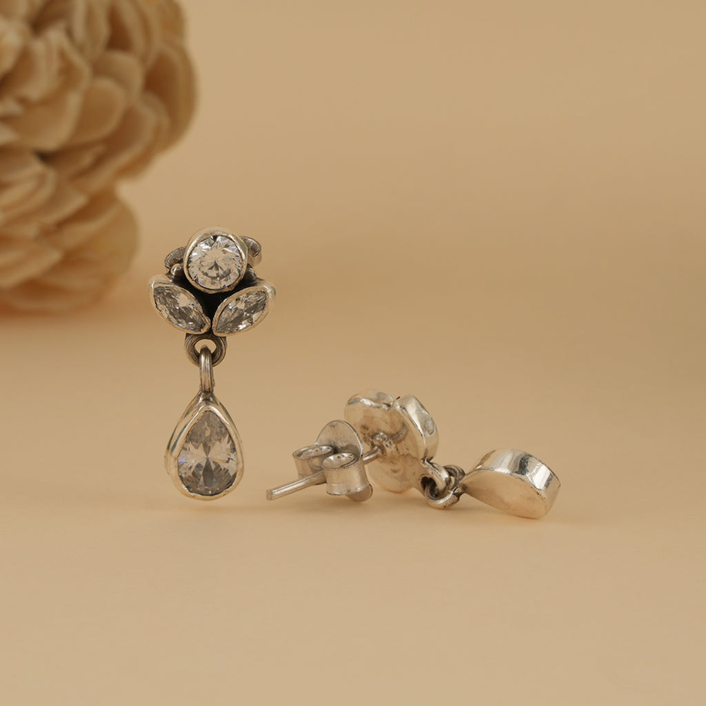 Silver Teardrop Zircon Studs