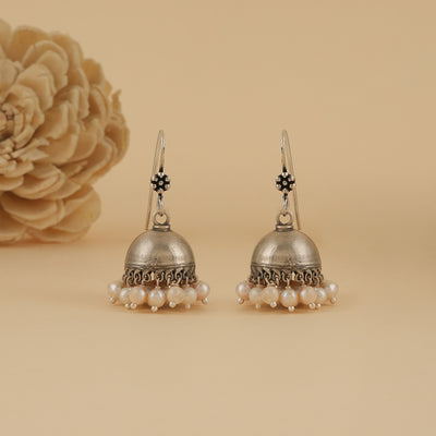 Silver Mini Jhumkis with Pearl Drops