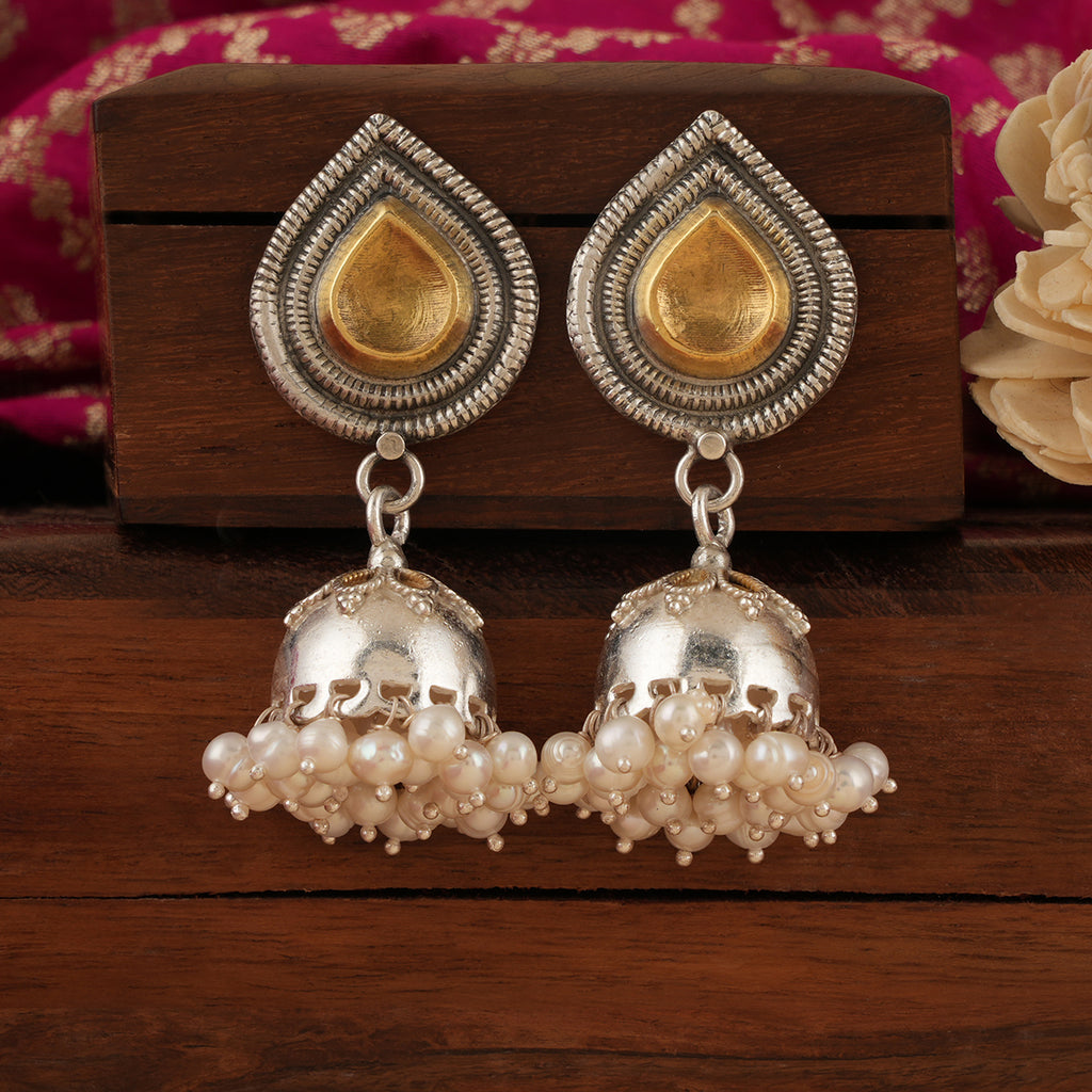 Dual Tone Drop Studs Jhumkis