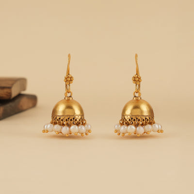 Goldplated Silver Jhumkis with Pearl Drops