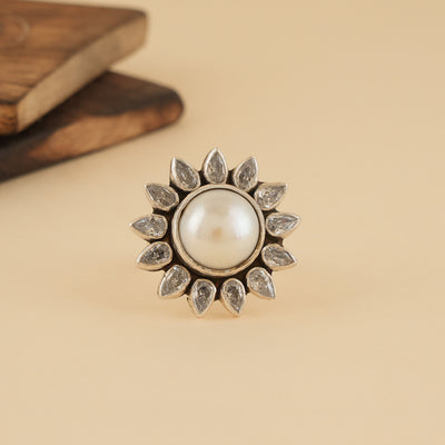 Zircon Flower Pearl Ring