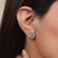 Load image into Gallery viewer, Dainty Silver Zircon Flower Stud Earrings