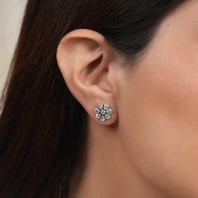 Mini Silver Zircon Flower Stud Earrings