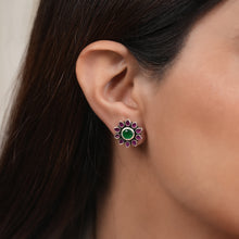 Load image into Gallery viewer, Ruby &amp; Emerald Bloom Stud Earrings