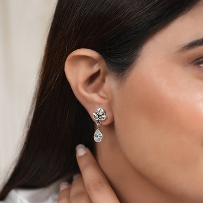 Silver Teardrop Zircon Studs