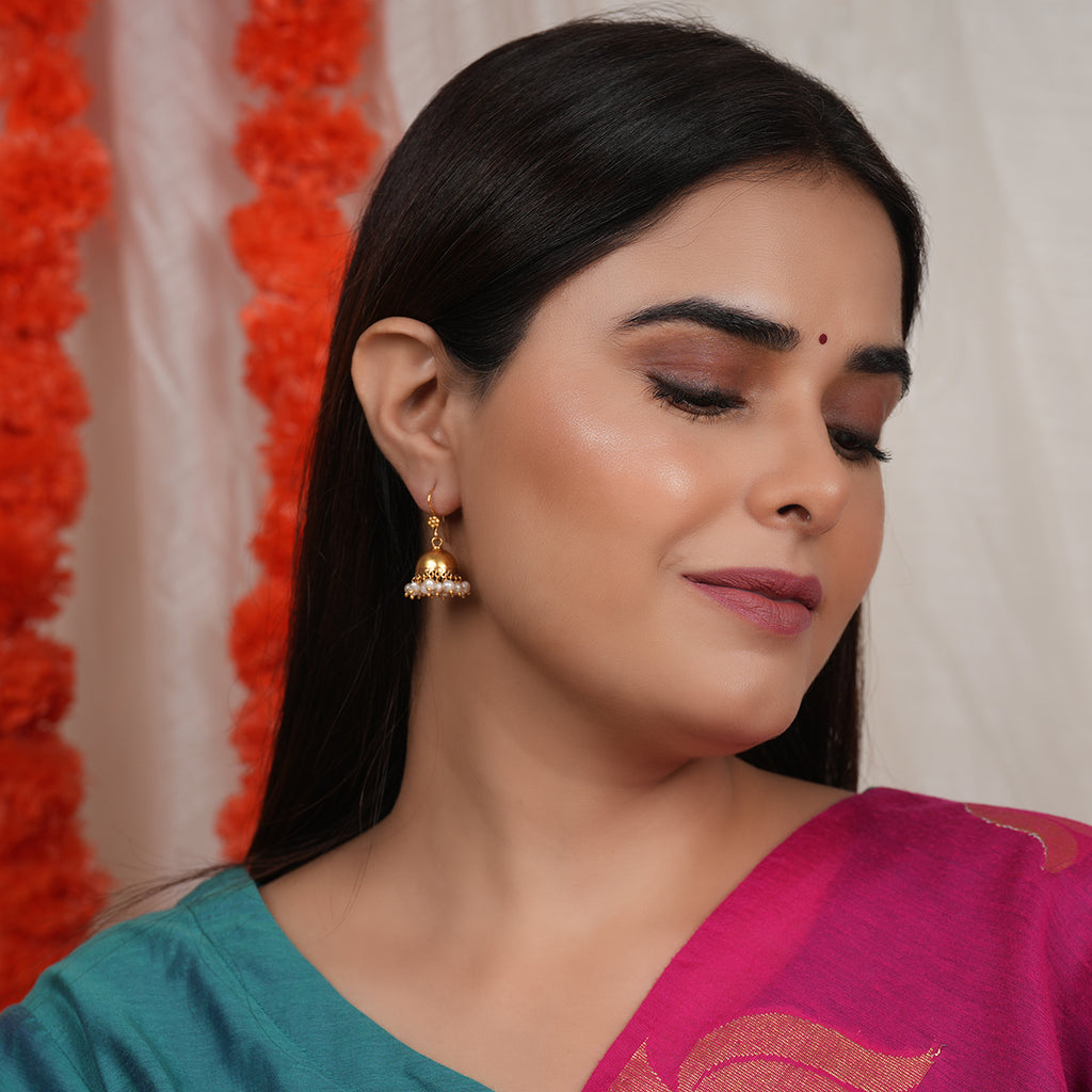 Goldplated Silver Jhumkis with Pearl Drops